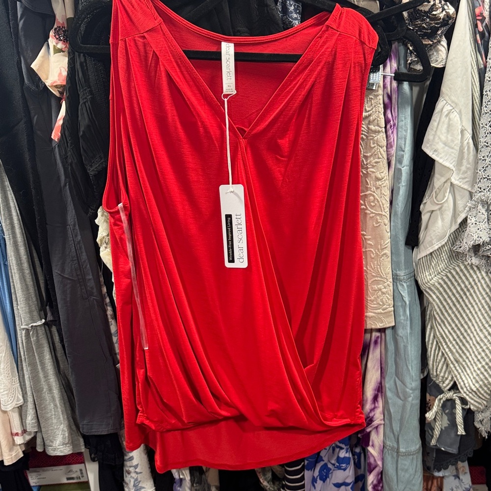 Chico's Elegant Red Sleeveless Blouse Cross Front